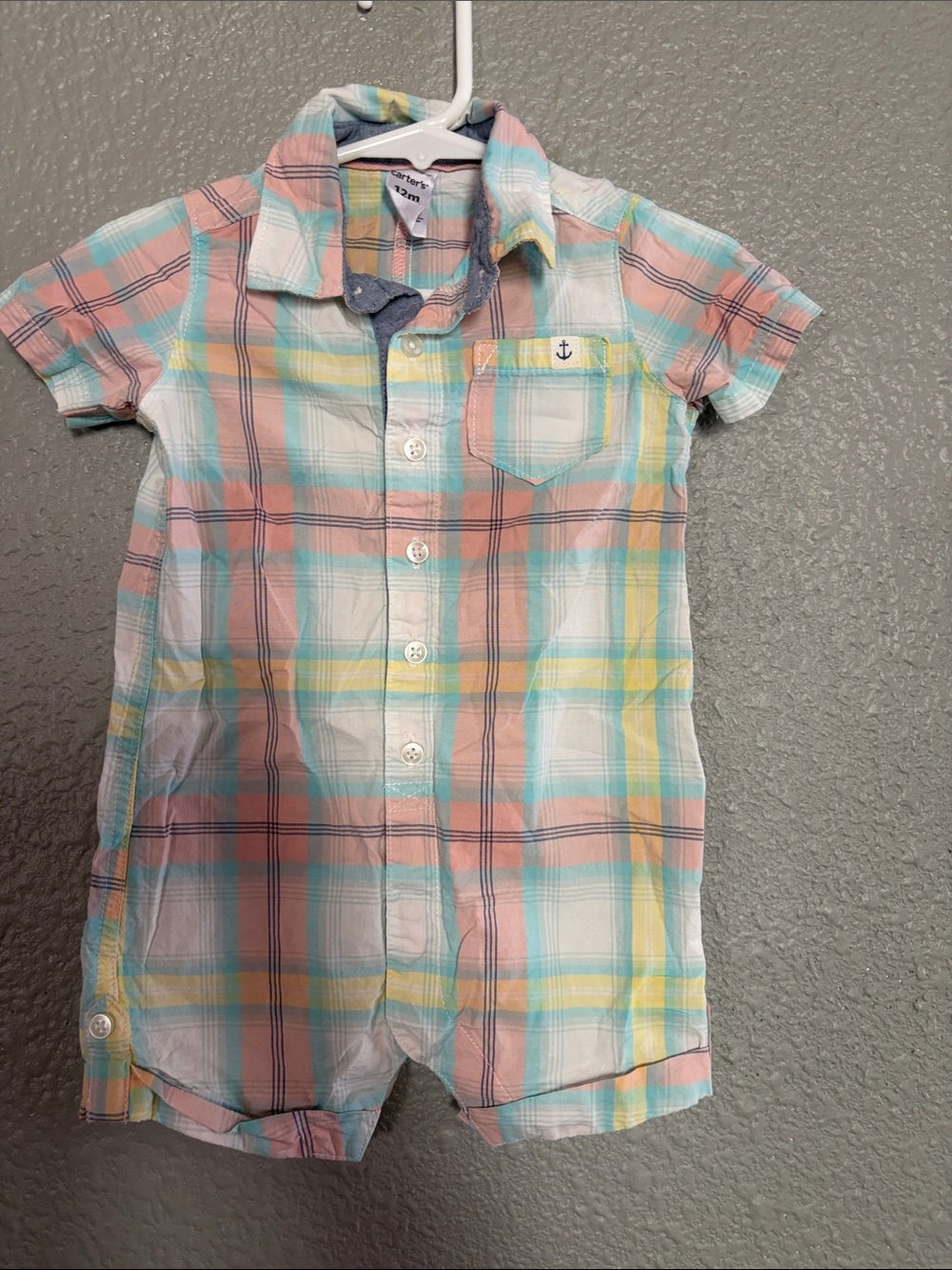 Carter's Baby Boys Pastel Plaid Short Sleeve Romper